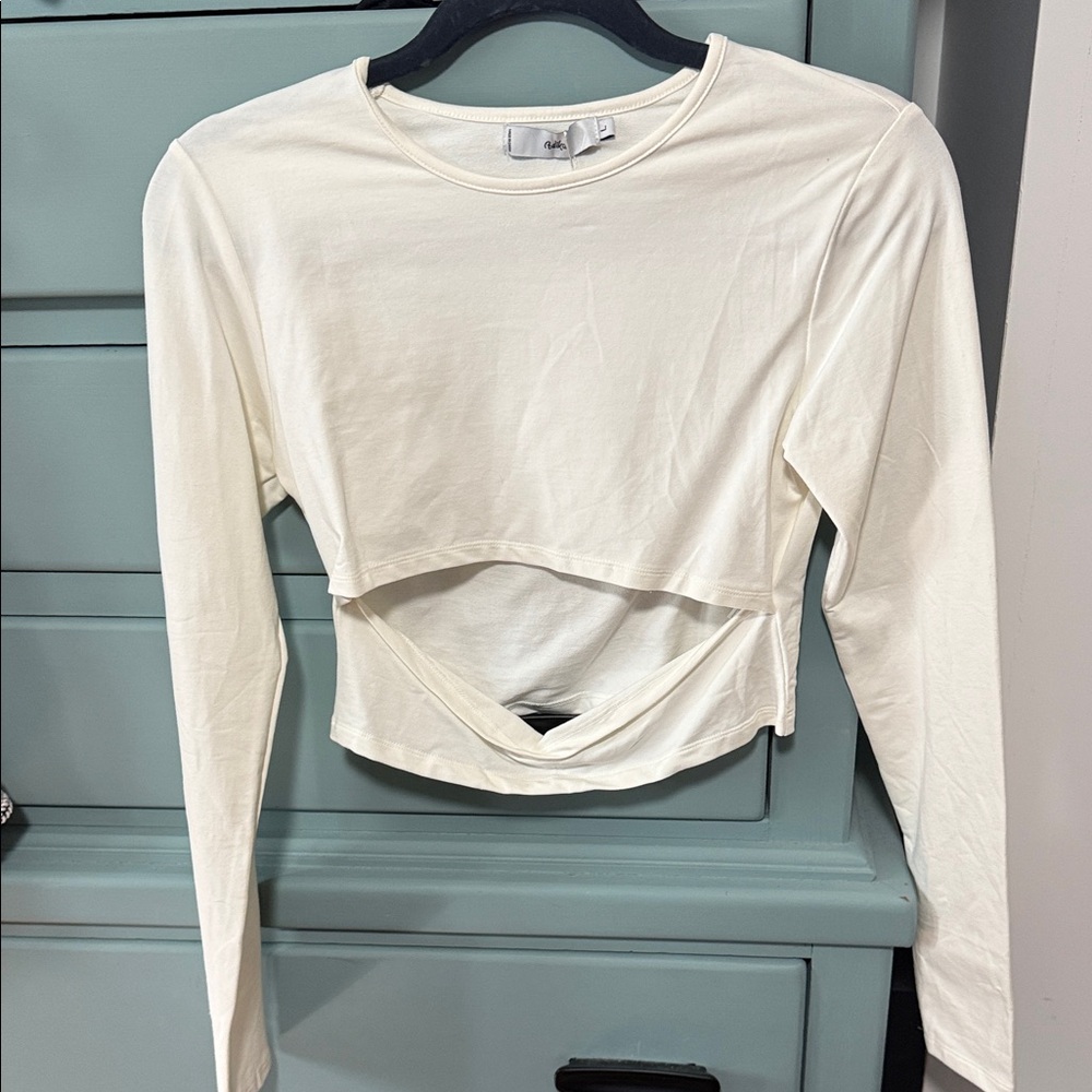 Adika Cream Long Sleeve Crop Top